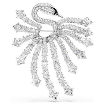 swarovski vienna brooch  mixed cuts  swan  white  rhodium plated
