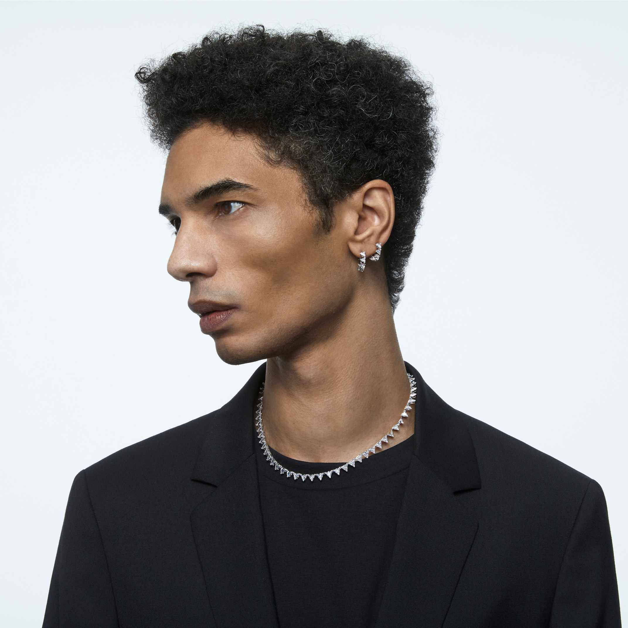 swarovski matrix hoop earrings  triangle cut  small  white  rhodium plated