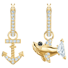 Ocean Shark Pierced Earrings, White, Gold plating