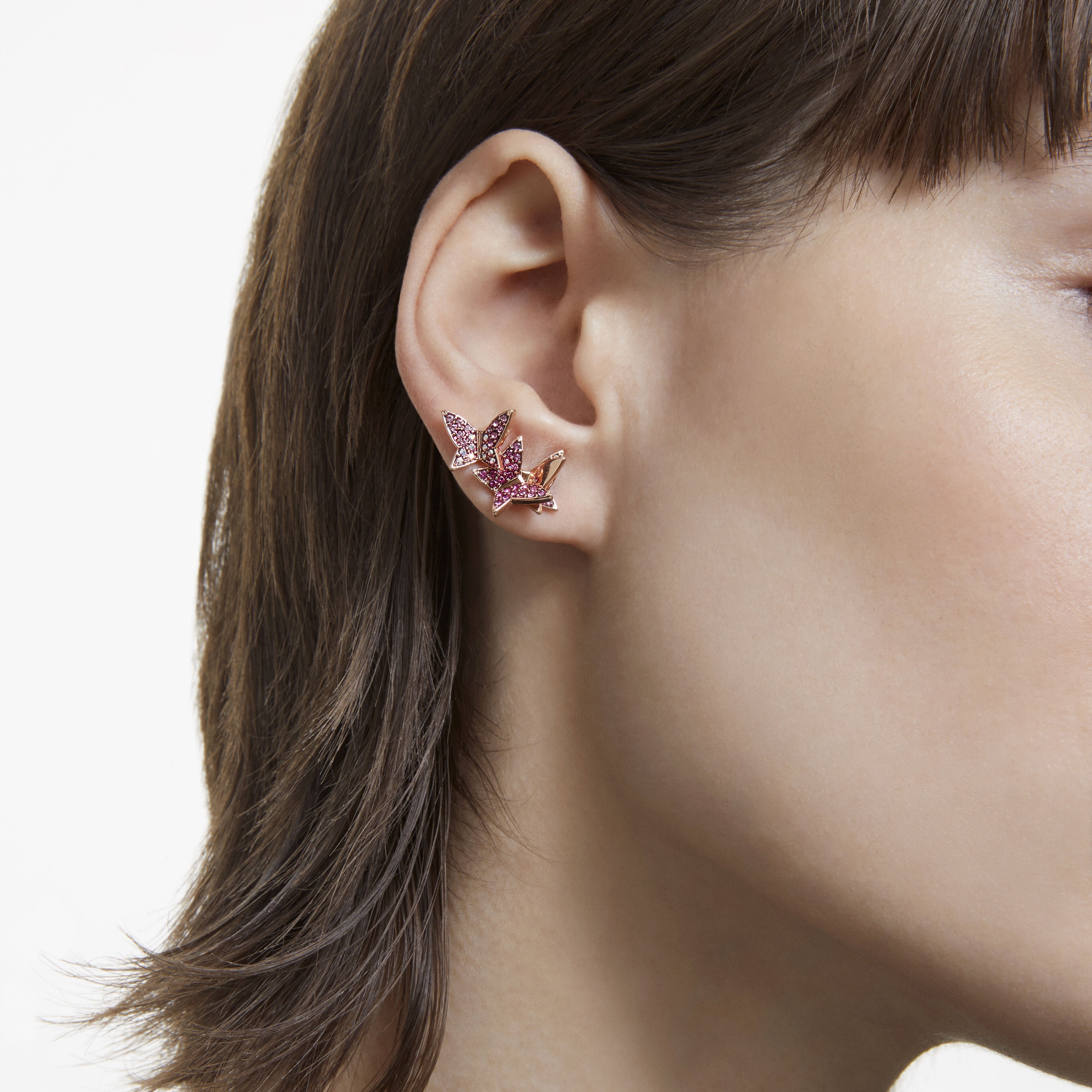 swarovski lilia stud earrings  set  3   butterfly  pink  rose gold tone plated