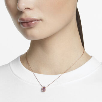 swarovski millenia necklace  octagon cut  purple  rose gold tone plated