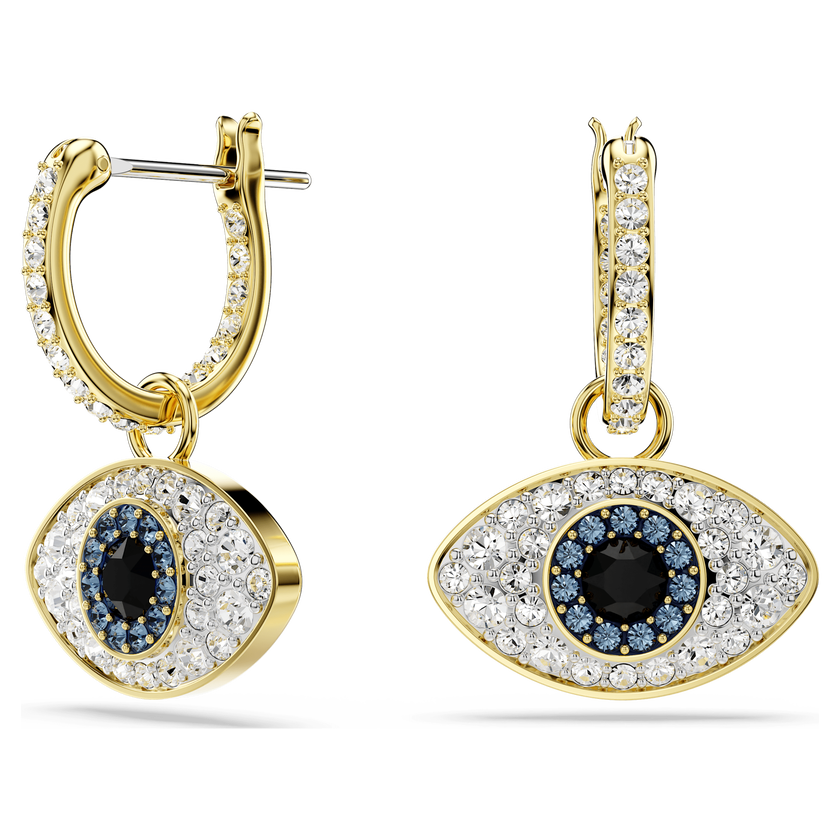 swarovski symbolica drop earrings  evil eye  blue  gold tone plated