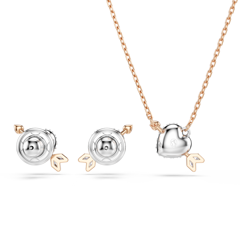 swarovski idyllia set  mixed cuts  heart with arrow  white  rose gold tone plated