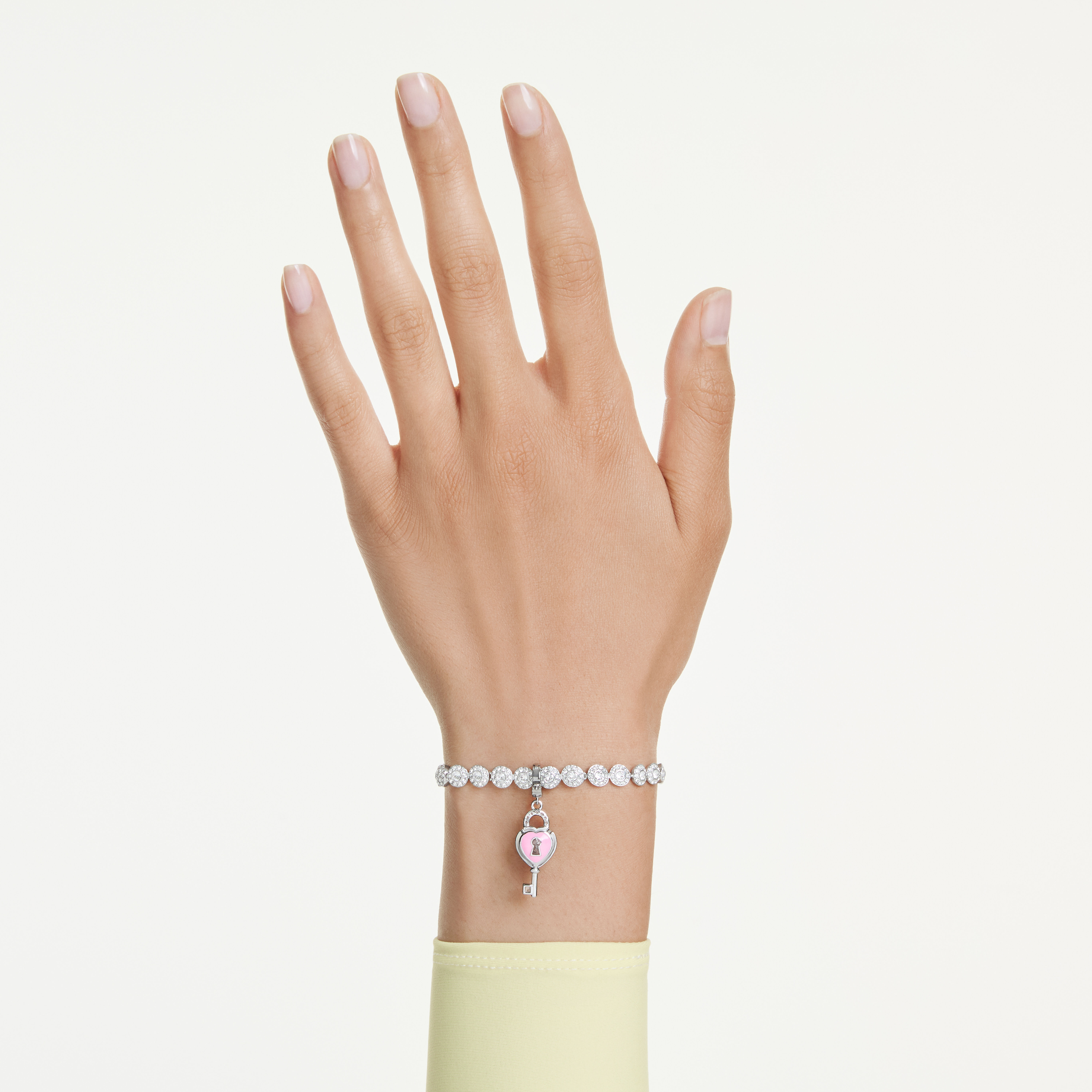 swarovski idyllia charm  mixed cuts  heart with key  white  rhodium plated