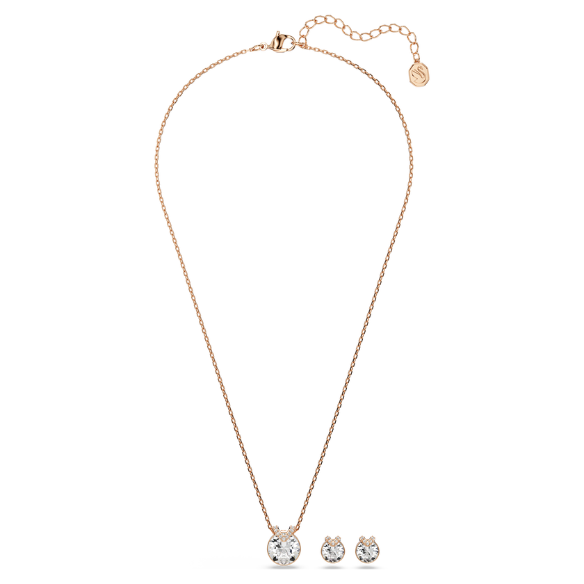 swarovski bella v set  round cut  white  rose gold tone plated