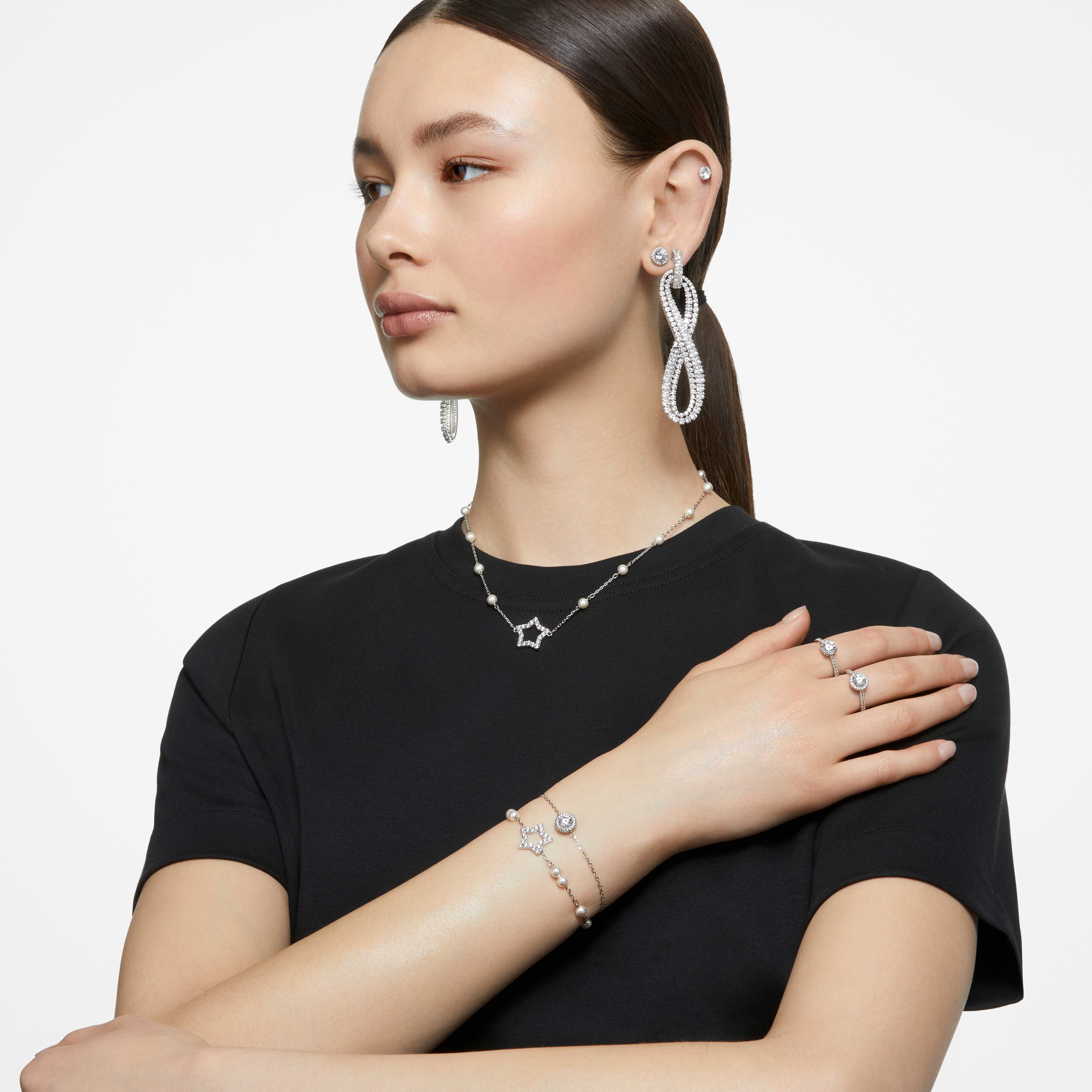 Buy Swarovski Una Angelic stud earrings, Round cut, Pavé