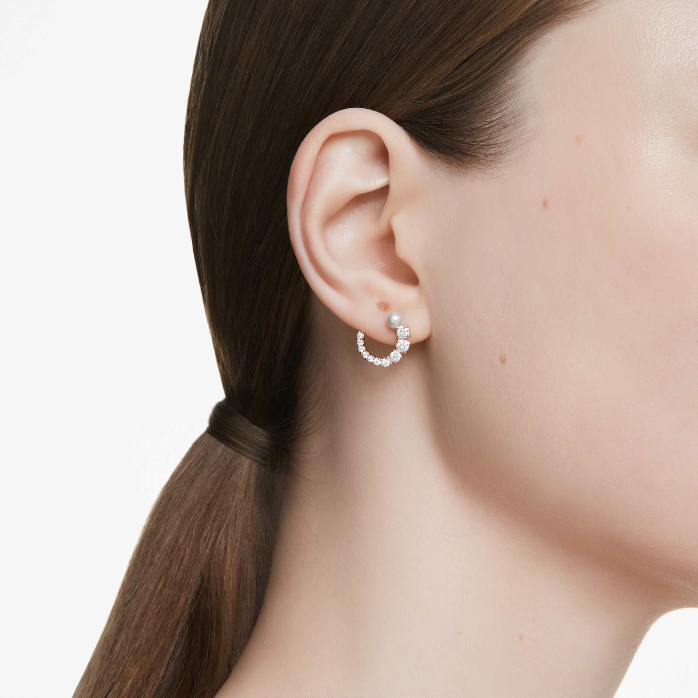 Buy Swarovski Matrix hoop earrings Crystal pearl Round cut White Rose gold tone plated