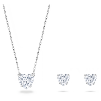 swarovski attract set  heart  white  rhodium plated