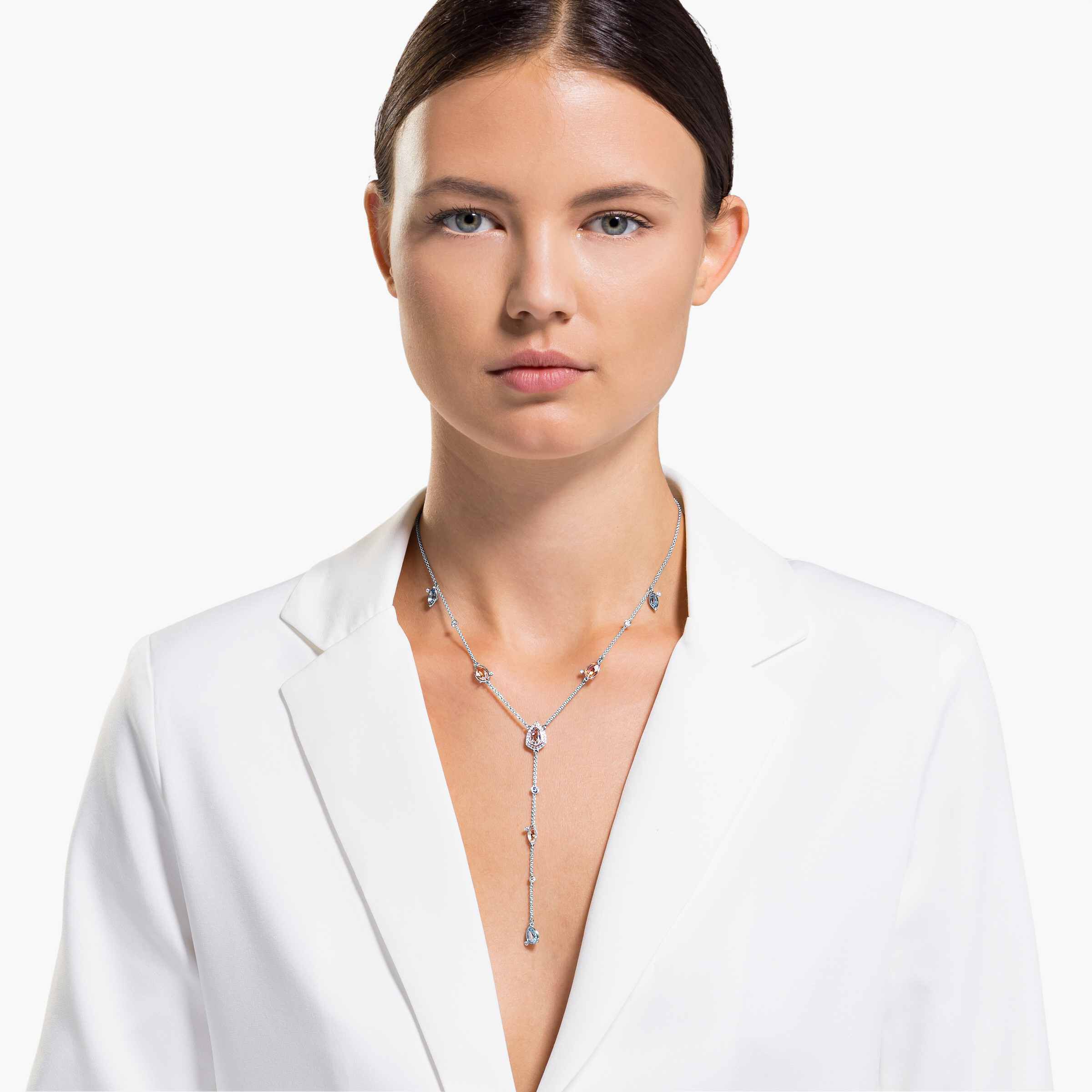 swarovski sunny y necklace  mixed cuts  multicolored  rhodium plated