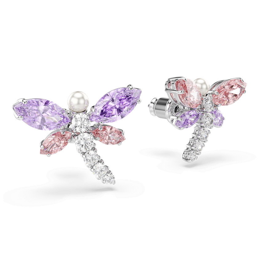 ariana grande x swarovski stud earrings  mixed cuts  dragonfly  multicolored  rhodium plated