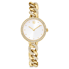 swarovski cocktail round watch  round cut  metal bracelet  gold tone  gold tone finish