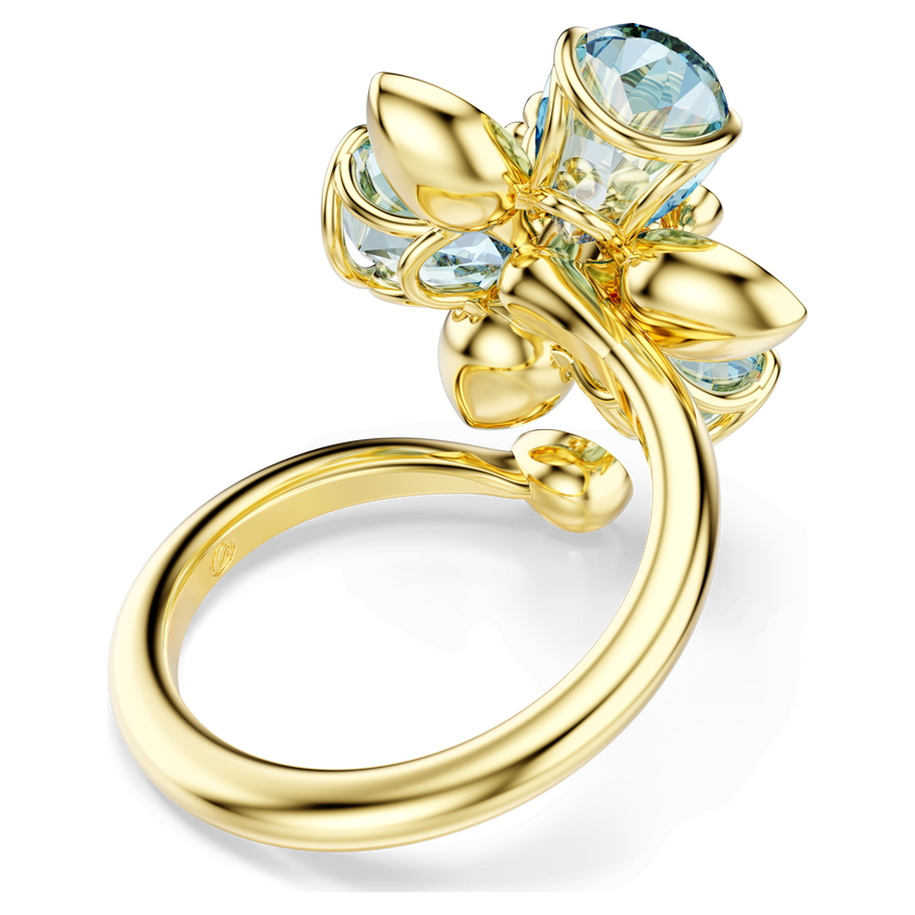 swarovski idyllia open ring  mixed cuts  flower  blue  gold tone plated