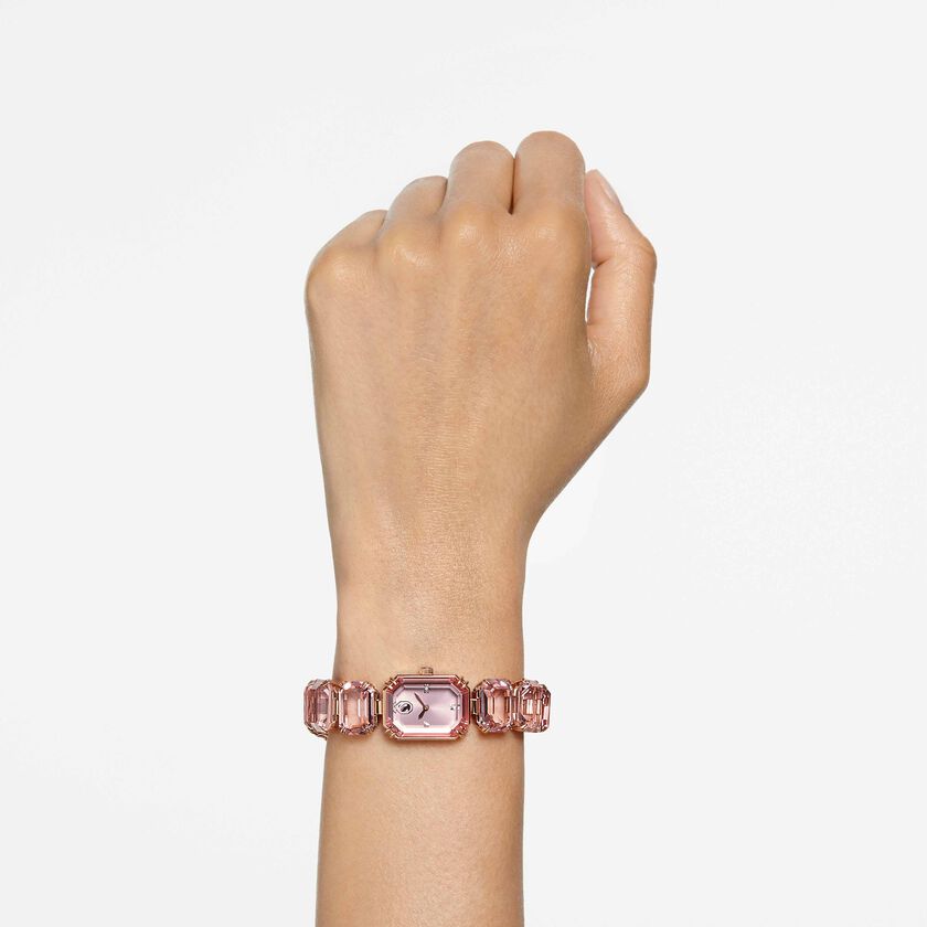 swarovski watch  octagon cut bracelet  pink  rose gold tone finish