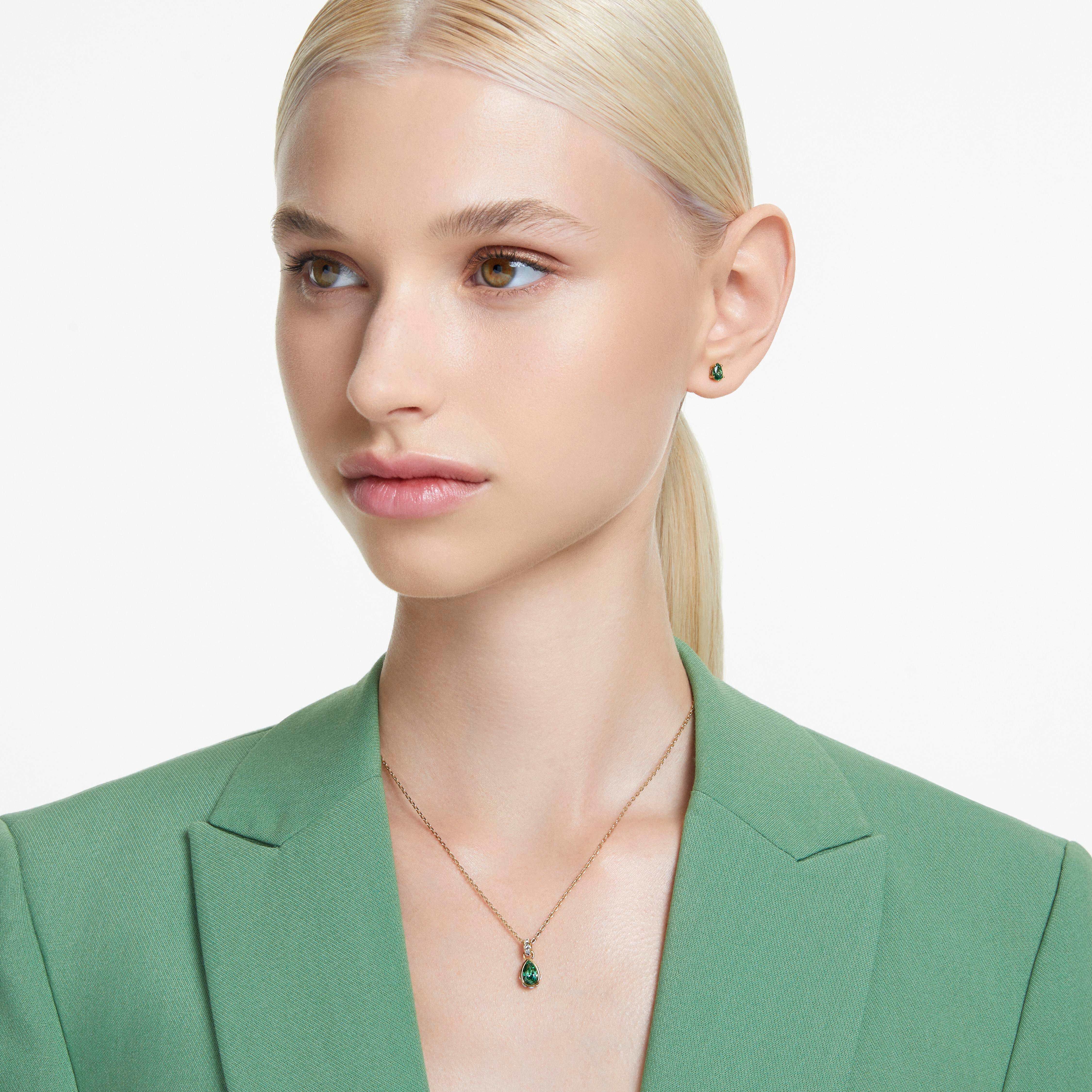 Buy Swarovski Chroma set, Mixed cuts, Green, Gold-tone plated