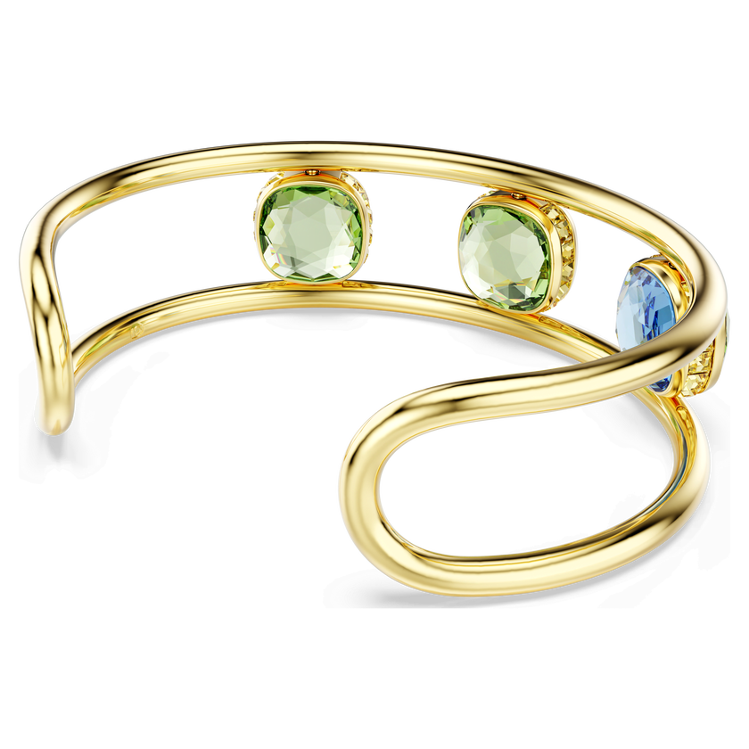 swarovski chroma cuff  cushion cut  green  gold tone plated