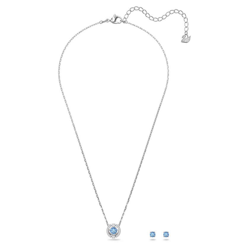 swarovski una set  round cut  blue  rhodium plated