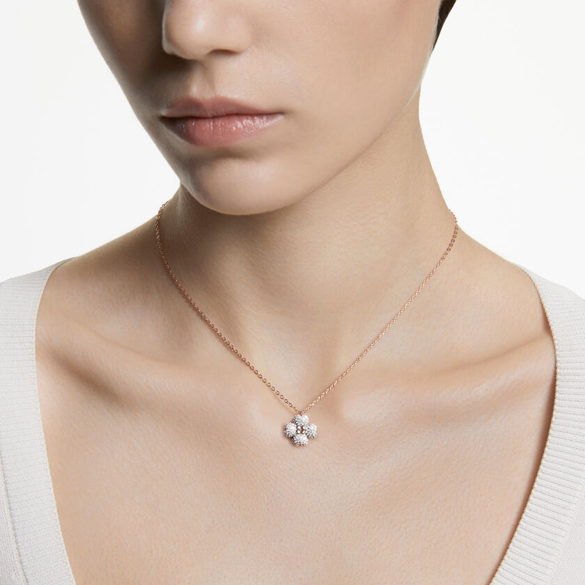 swarovski latisha pendant  pav   clover  multicolored  18k rose gold finish