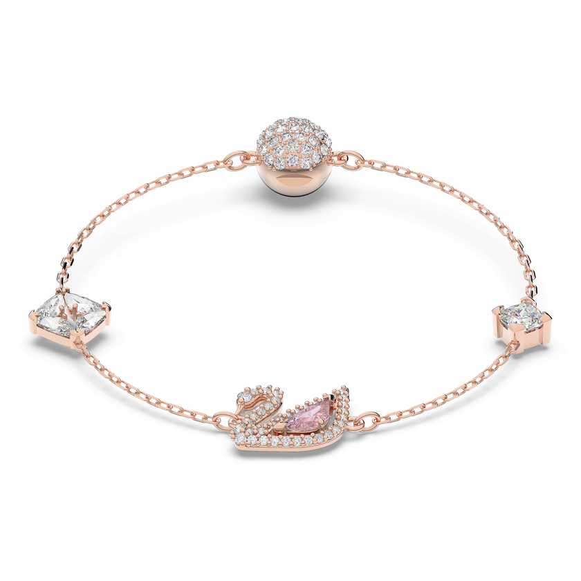swarovski swan bracelet  magnetic closure  swan  pink  rose gold tone plated
