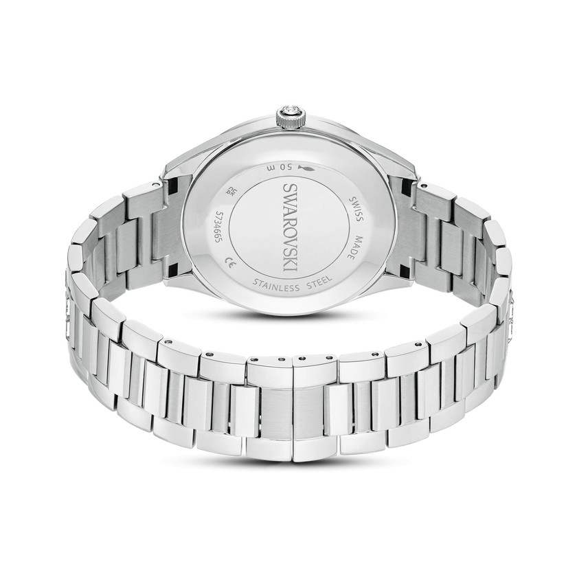 swarovski matrix date watch  swiss made  metal bracelet  silver tone  stainless steel