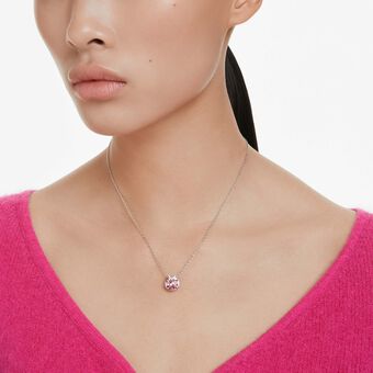 swarovski bella v pendant  round cut  pink  rhodium plated