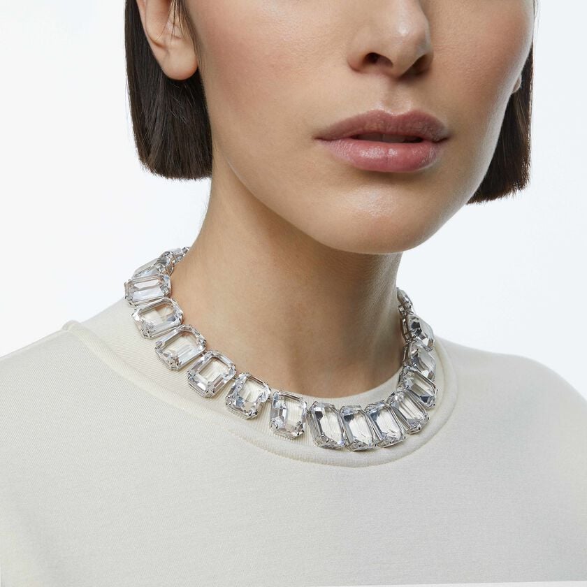 swarovski millenia necklace  octagon cut crystals  white  rhodium plated