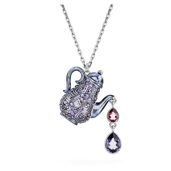 swarovski alice in wonderland pendant teapot purple rhodium plated