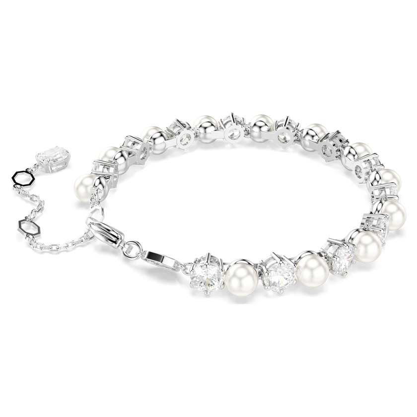 swarovski matrix tennis bracelet  crystal pearl  round cut  white  rhodium plated