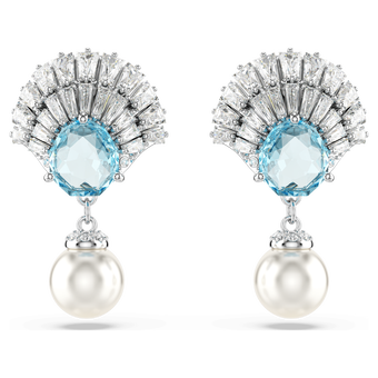 swarovski idyllia drop earrings crystal pearl shell blue rhodium plated