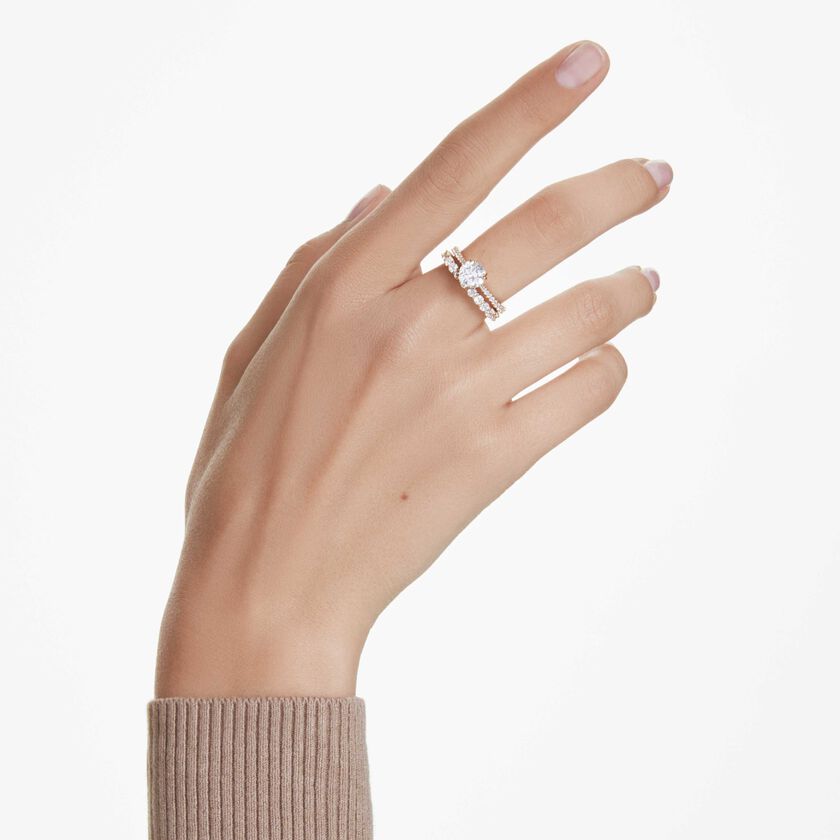 Buy Swarovski Stilla ring, Set (2), Round cut, White, Gold-tone plated