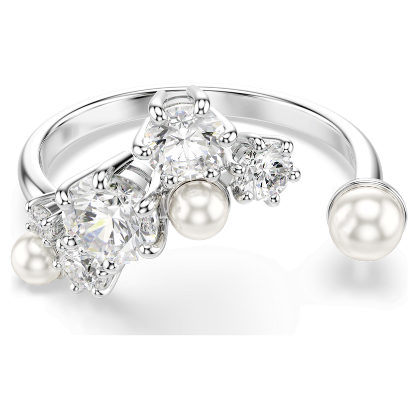 swarovski constella open ring  crystal pearl  round cuts  white  rhodium plated