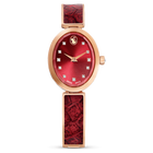 swarovski crystal rock oval watch swiss made metal bracelet red rose gold tone finish