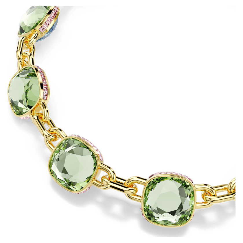 swarovski chroma tennis necklace  cushion cut  blue  gold tone plated
