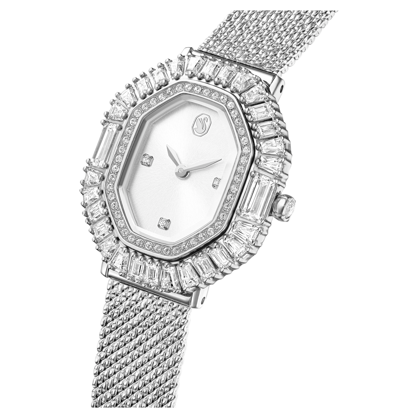swarovski matrix octagon watch  metal bracelet  silver tone  stainless steel