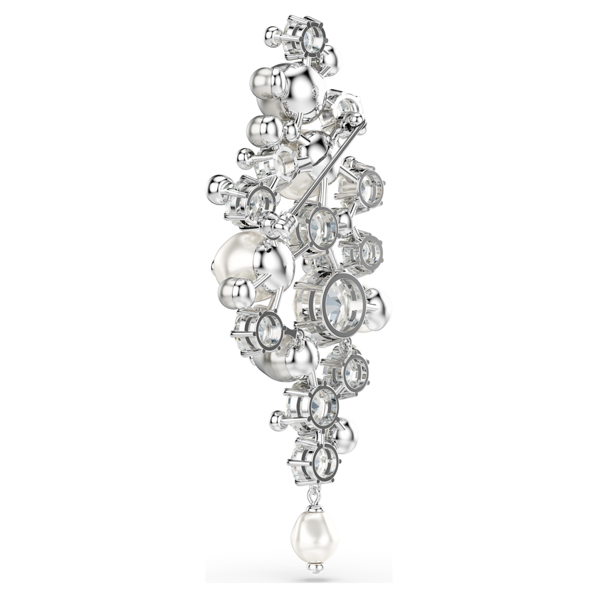 swarovski constella brooch  crystal pearl  round cut  white  rhodium plated