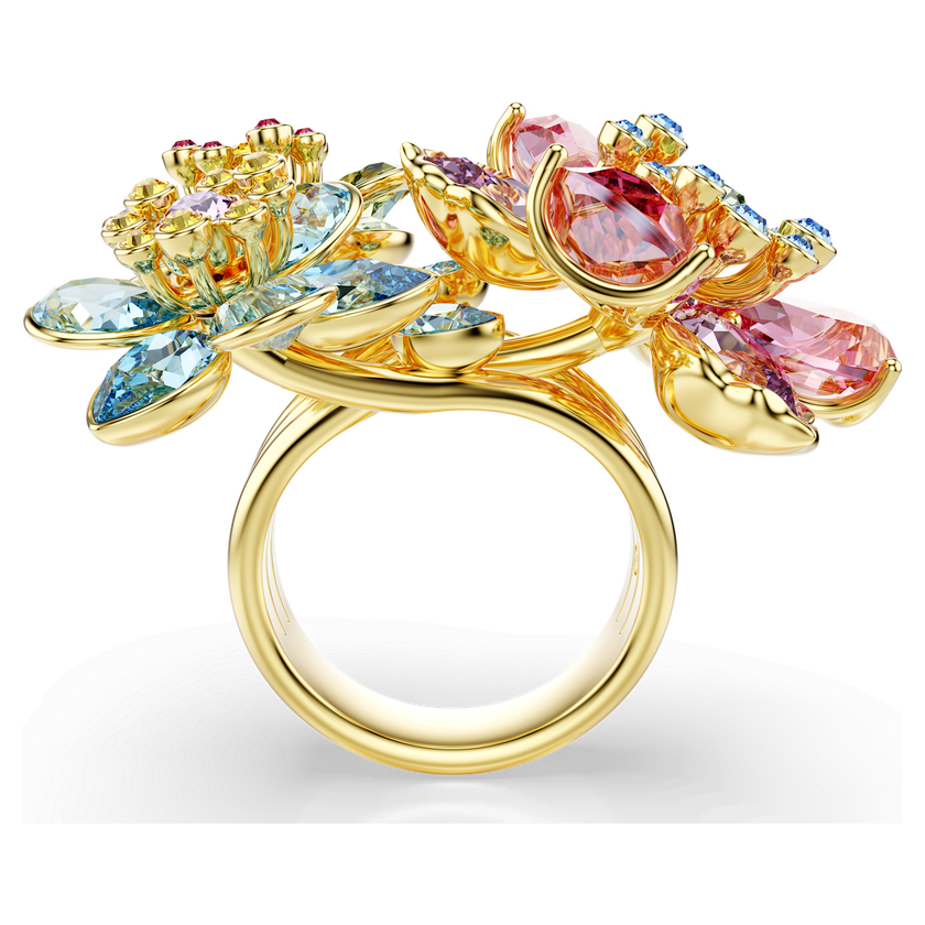 swarovski idyllia ring  mixed cuts  flower  multicolored  gold tone plated