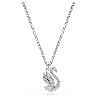 swarovski swan pendant  mixed cuts  swan  white  rhodium plated