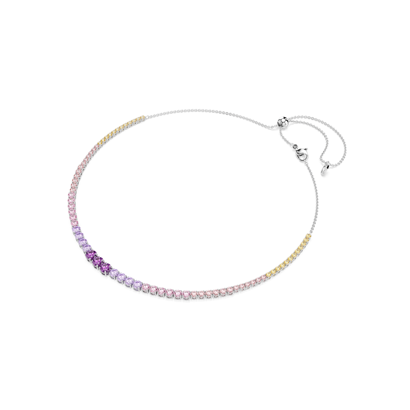 swarovski matrix tennis necklace  gradient of round cuts  multicolored  rhodium plated