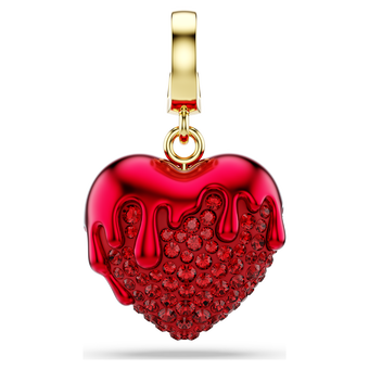swarovski idyllia charm  round cut  heart  red  gold tone plated