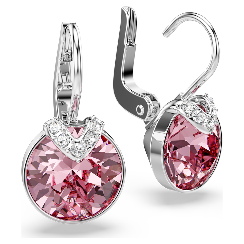 swarovski bella v drop earrings  round cut  pink  rhodium plated