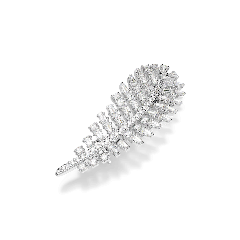 swarovski vienna brooch  mixed cuts  feather  white  rhodium plated
