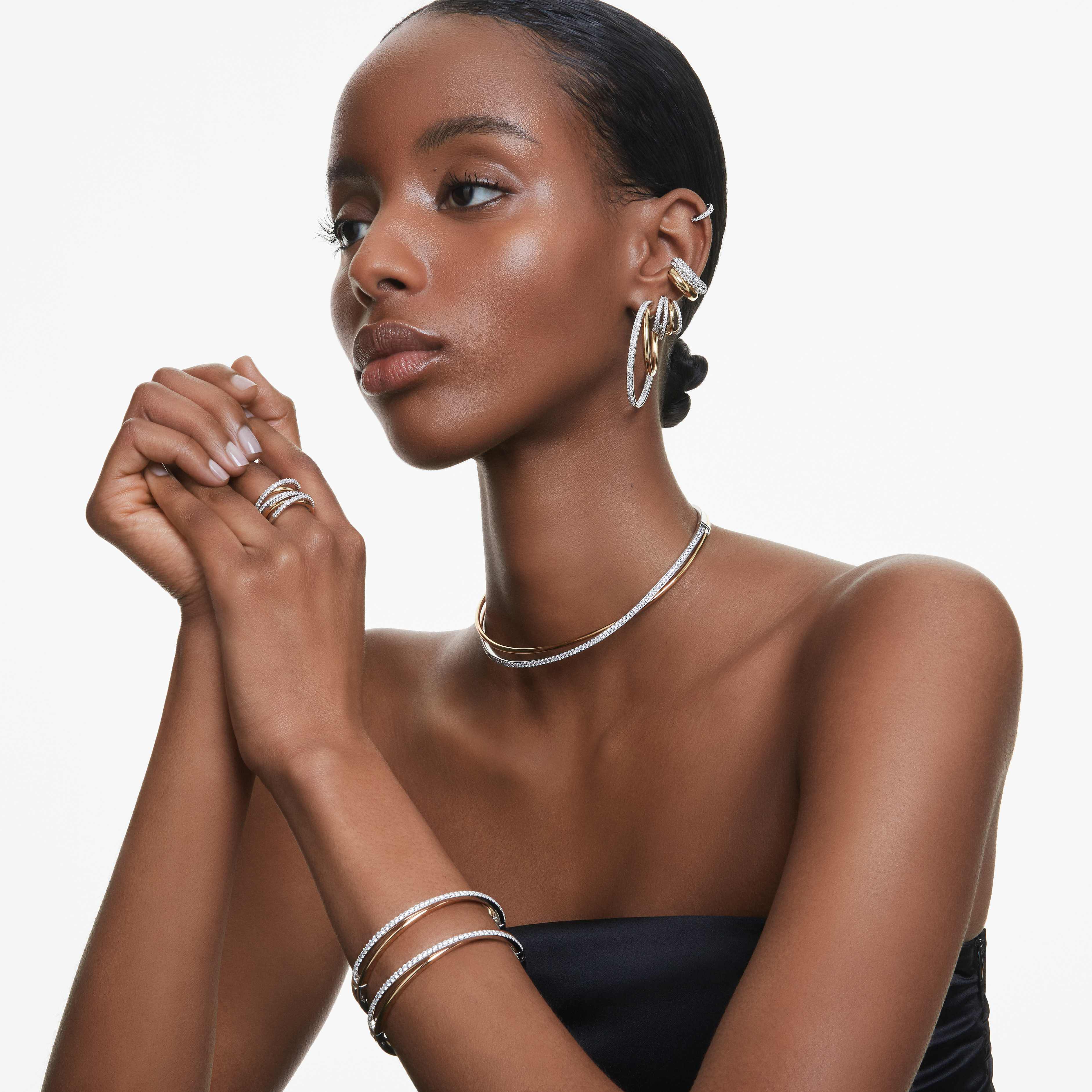 swarovski hyperbola ring  mixed cuts  white  mixed metal finish