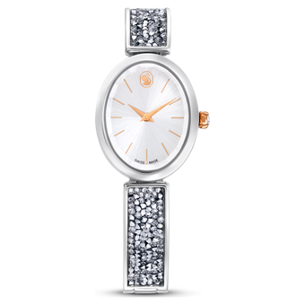 swarovski crystal rock oval watch swiss made metal bracelet white stainless steel