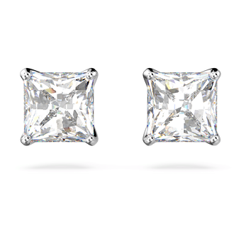 swarovski attract stud earrings  square cut  white  rhodium plated
