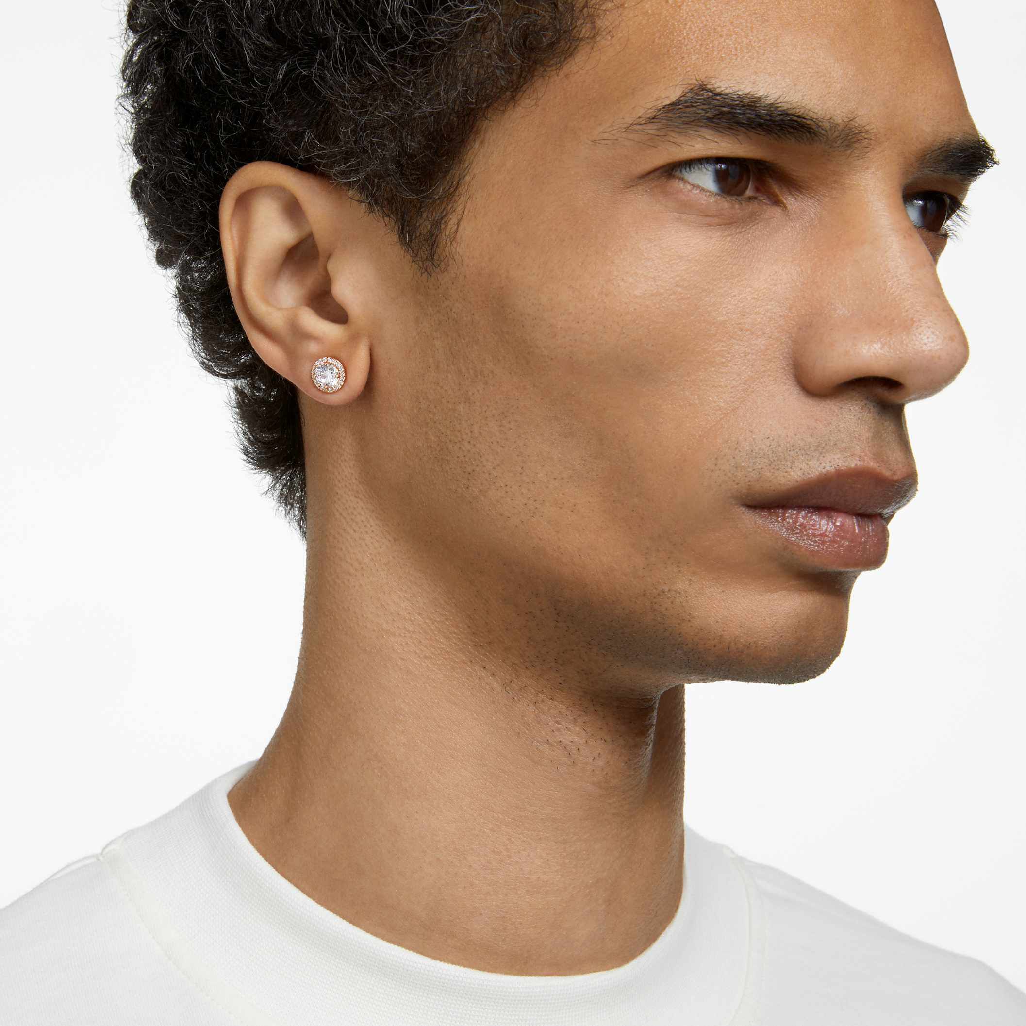 swarovski una angelic stud earrings  round cut  pav   white  rose gold tone plated