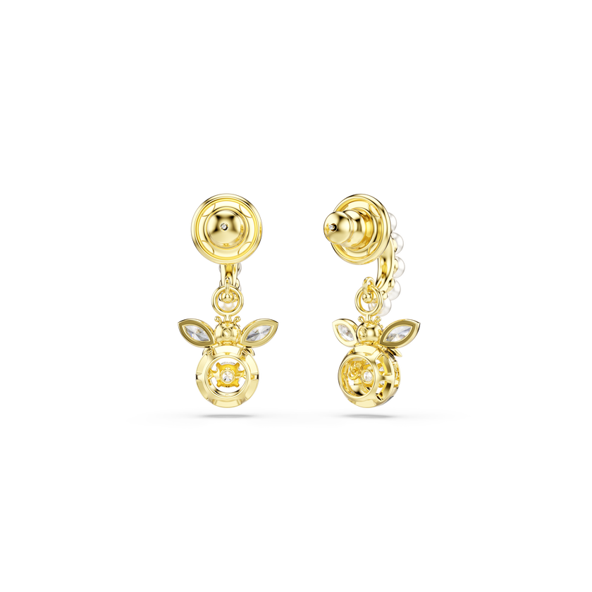 swarovski idyllia drop earrings  crystal pearl  mixed cuts  bee  multicolored  gold tone plated