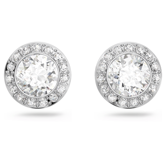 swarovski angelic stud earrings  round cut  white  rhodium plated