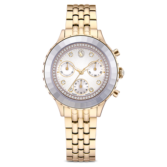 swarovski octea chrono watch  swiss made  metal bracelet  gold tone  champagne gold tone finish