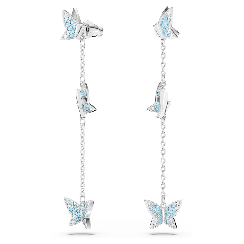 swarovski lilia drop earrings  butterfly  blue  rhodium plated