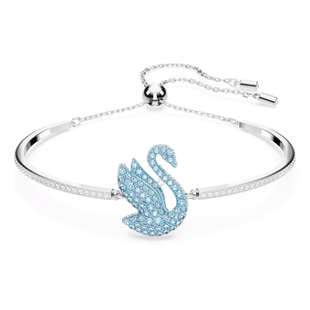 swarovski iconic swan bangle  swan  blue  rhodium plated