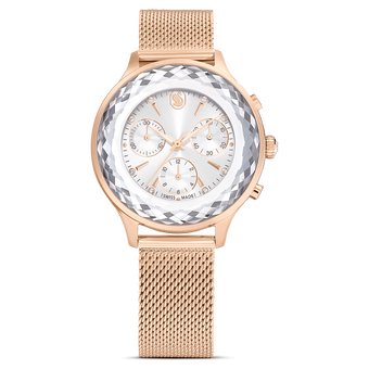 swarovski nova chrono watch  swiss made  metal bracelet  rose gold tone  rose gold tone finish